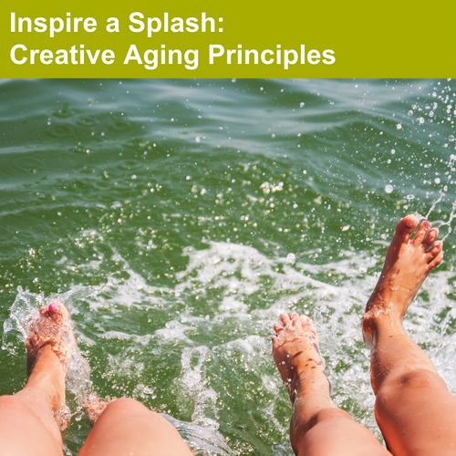 Title image Inspire a Splash: Creative Aging Principles. Feet splashing in water image.